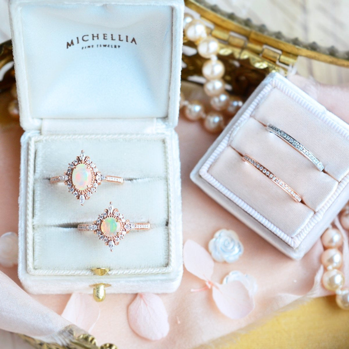 [Alessandra] Art Deco Oval Engagement Ring in Opal