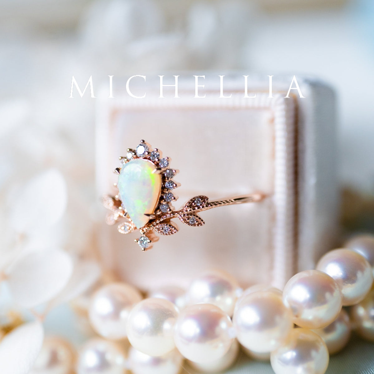 [Isadora] Vintage Woodland Queen Pear Engagement Ring in Australian Opal