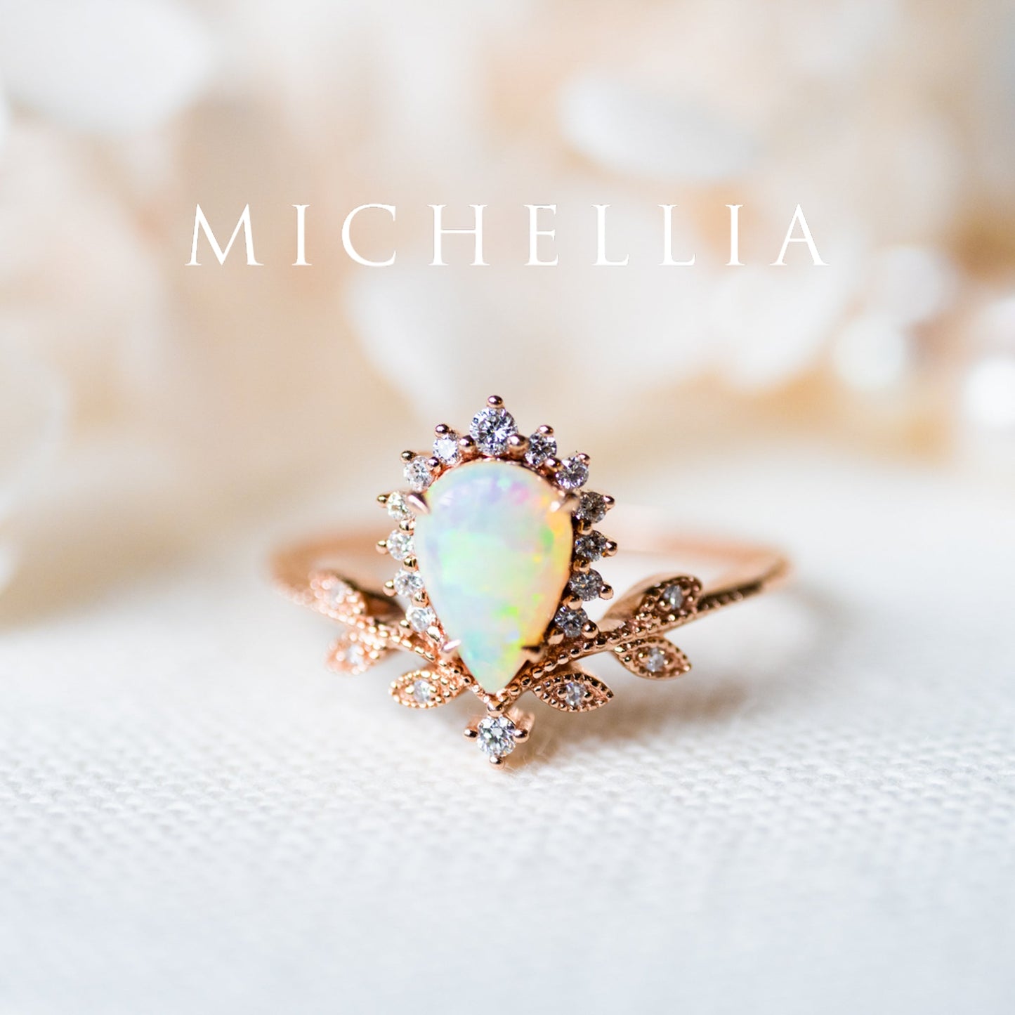 [Isadora] Vintage Woodland Queen Pear Engagement Ring in Australian Opal