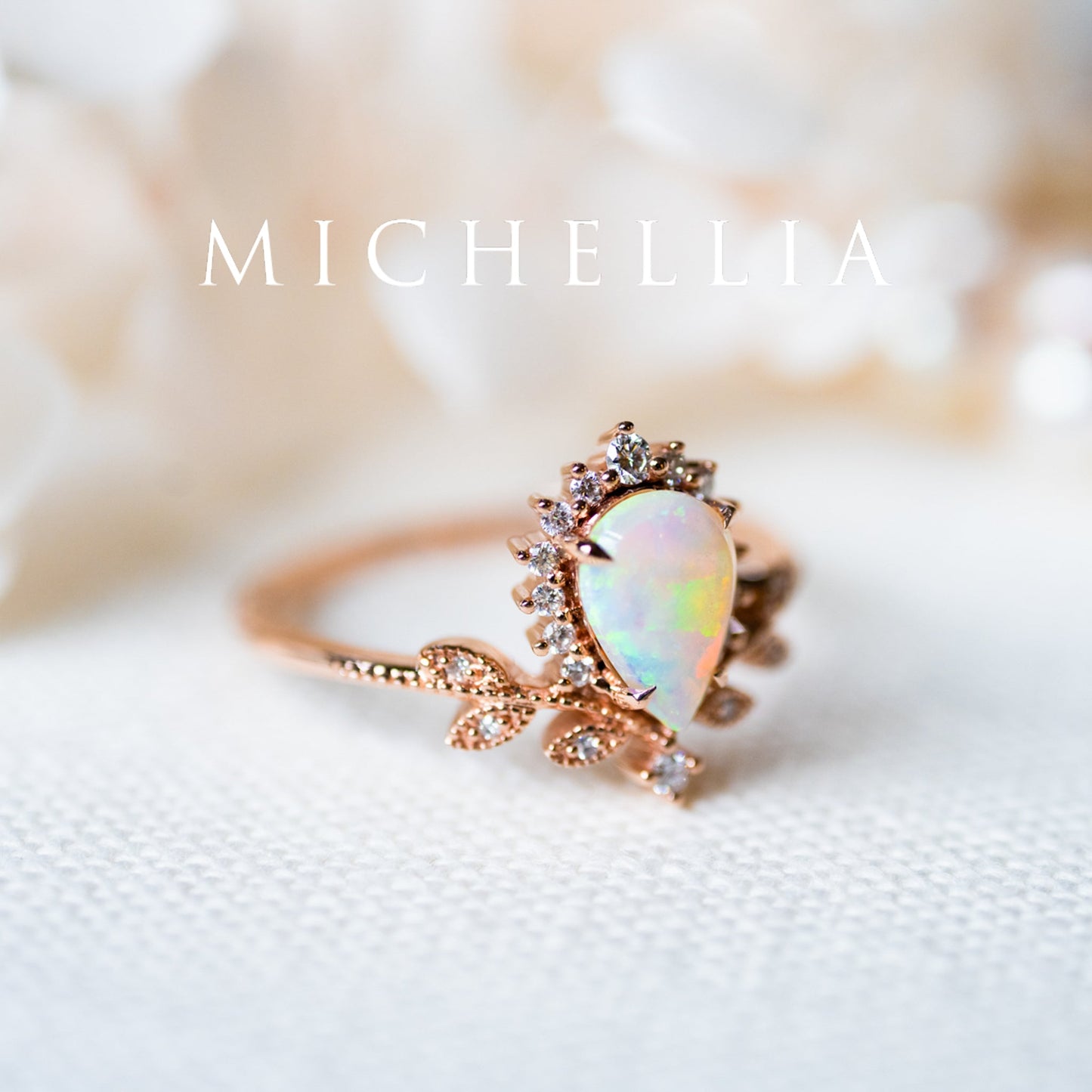 [Isadora] Vintage Woodland Queen Pear Engagement Ring in Australian Opal