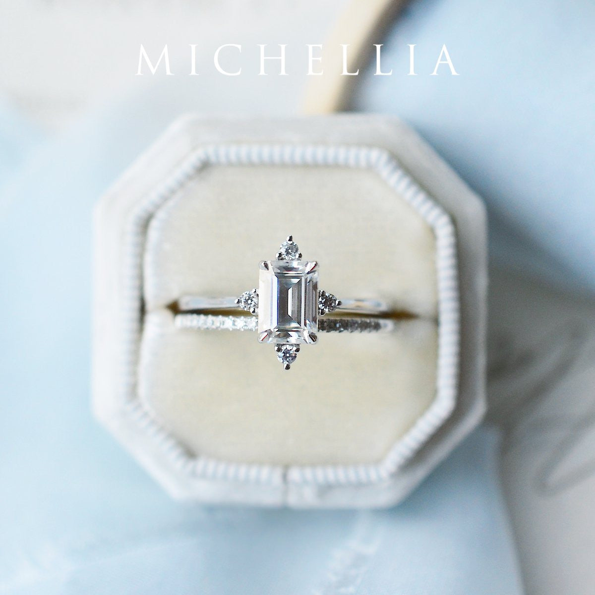 [Justine] Mid Century Emerald Cut Ring in Moonstone