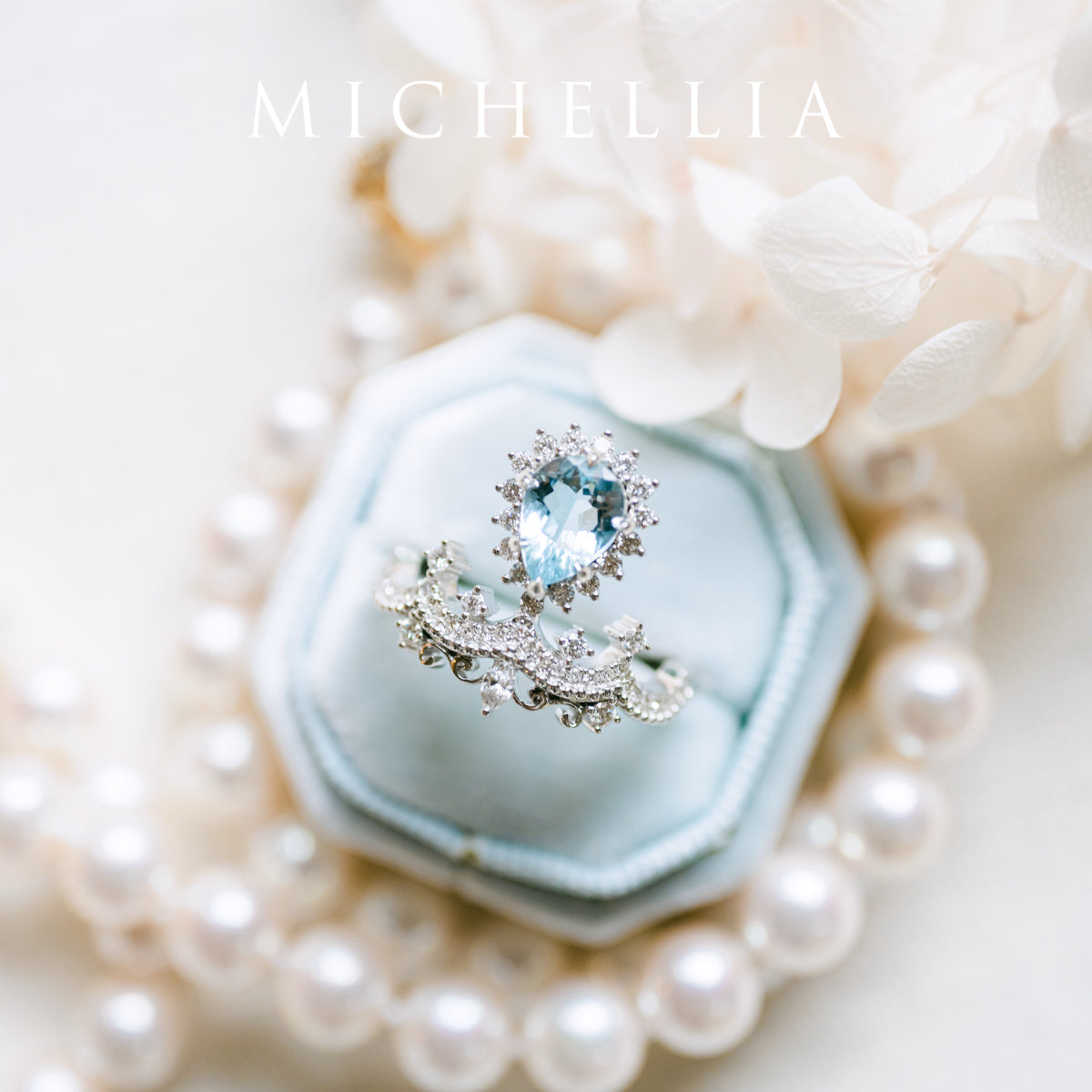 [Angelique] Venetian Crown Engagement Ring in Aquamarine