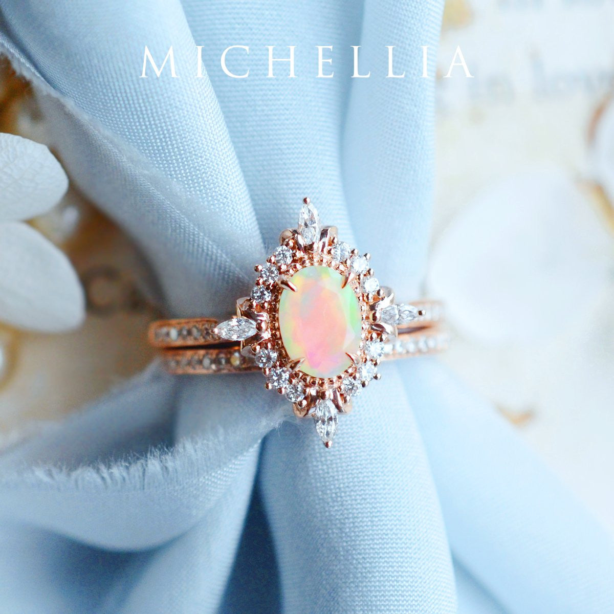 [Alessandra] Art Deco Oval Engagement Ring in Opal