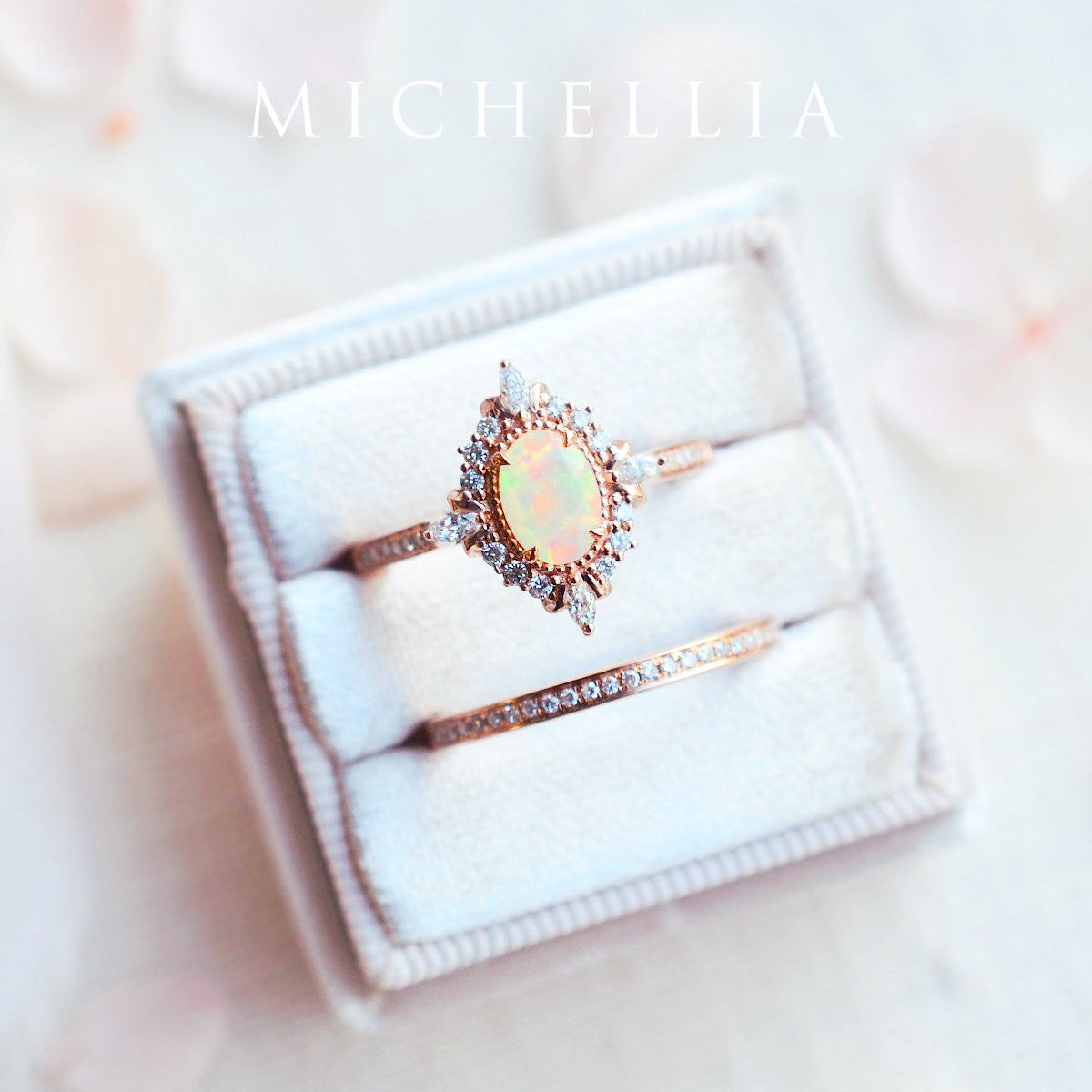 [Alessandra] Art Deco Oval Engagement Ring in Opal