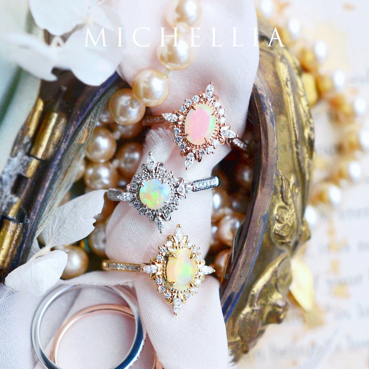 [Alessandra] Art Deco Oval Engagement Ring in Opal
