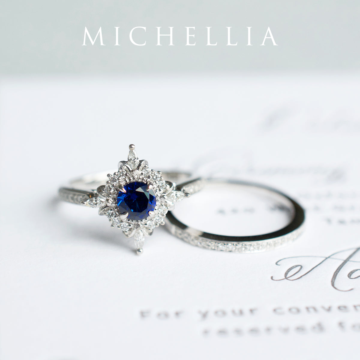 [Astrid] Art Deco Petite Engagement Ring in Lab Blue Sapphire