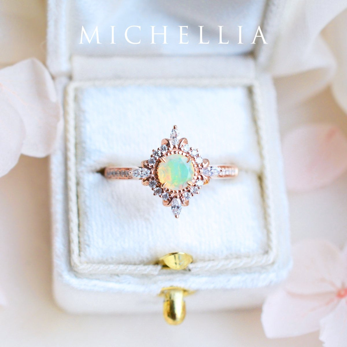 [Astrid] Art Deco Petite Ring in Opal