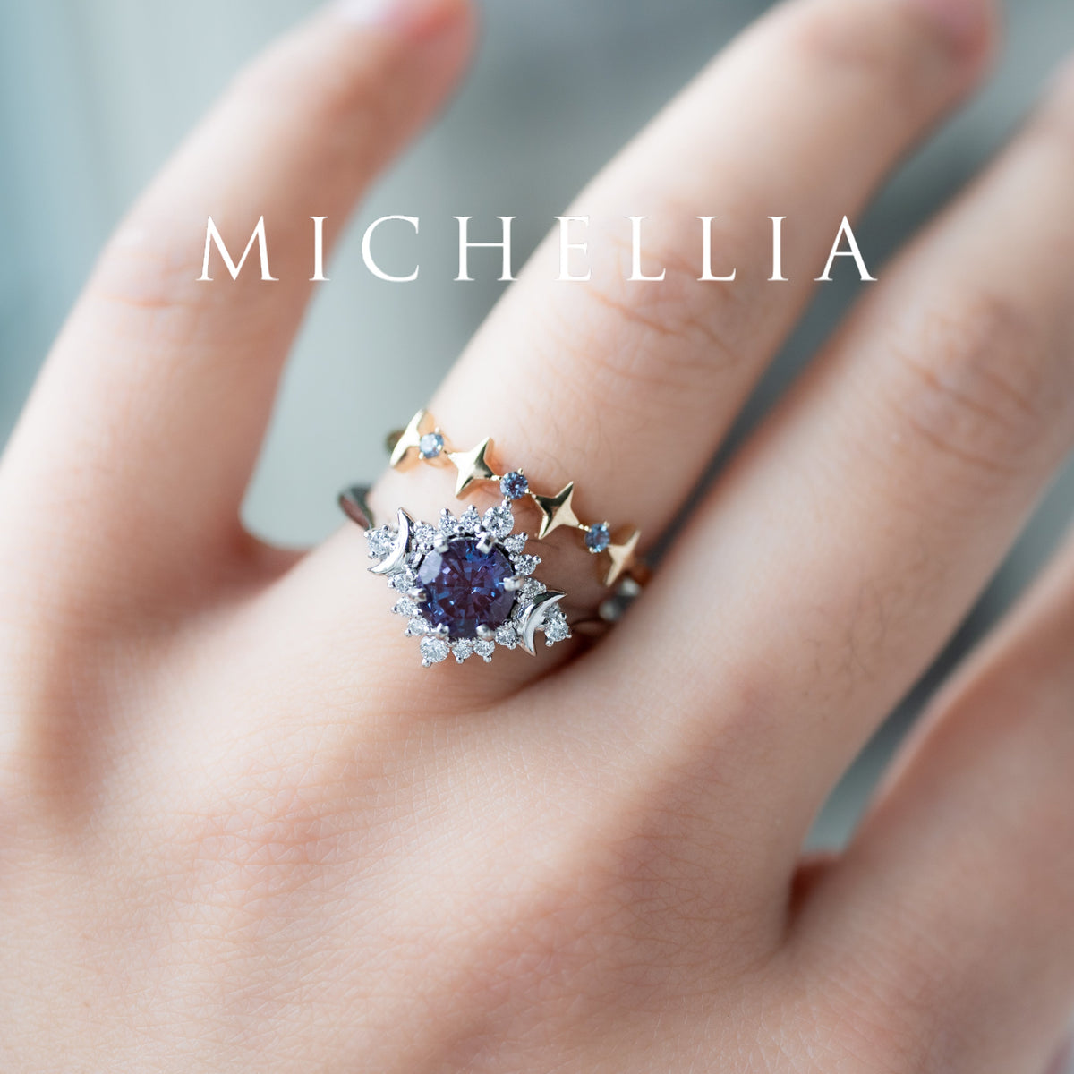 [Selene] Moon Goddess Engagement Ring in Diamond / Moissanite