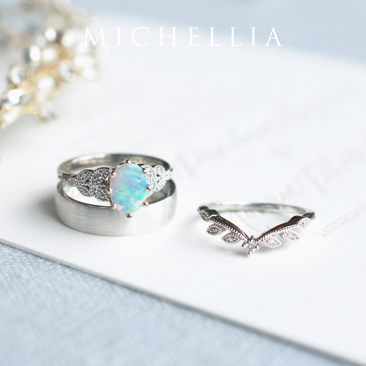 [Olivia] Classic Floral Oval Engagement Ring in Natural Australian Opal