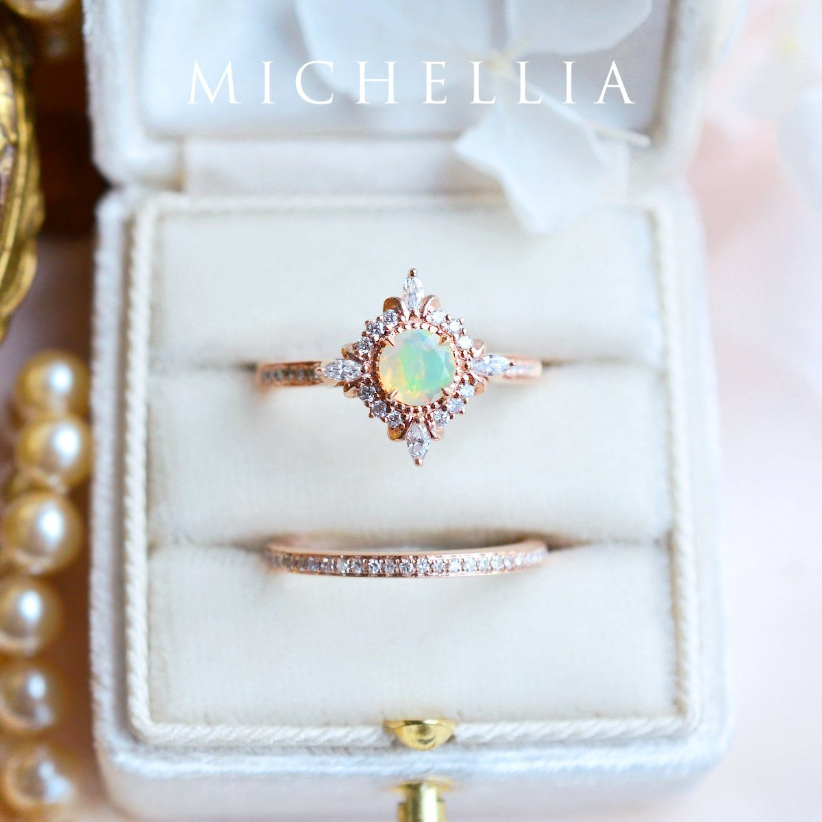 [Astrid] Art Deco Petite Ring in Opal