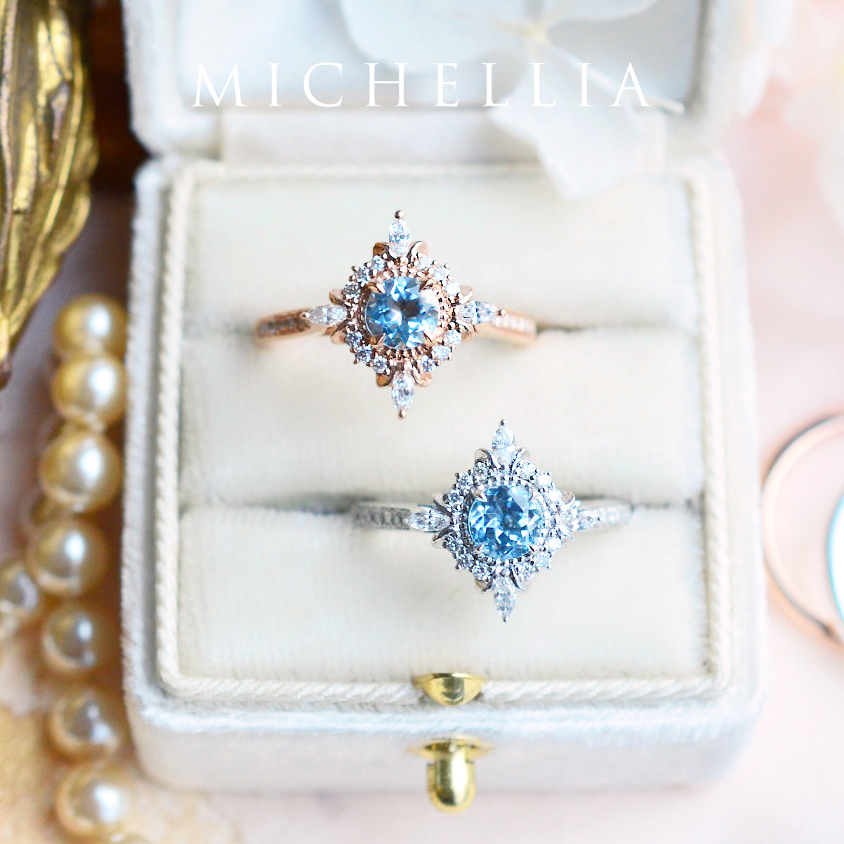 [Astrid] Art Deco Petite Engagement Ring in Aquamarine