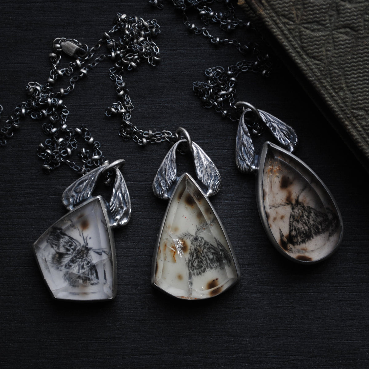 Pendant- Portraits Through the Garden Windows- Enamel Moth Painting