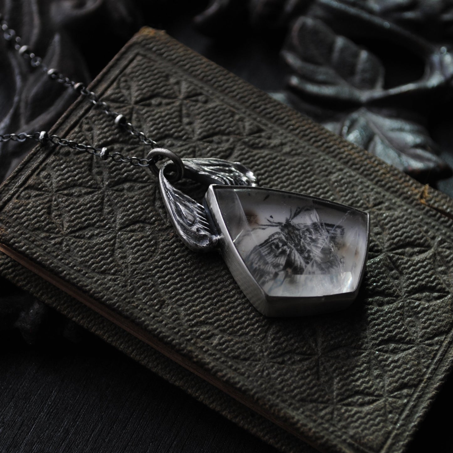 Pendant- Portraits Through the Garden Windows- Enamel Moth Painting