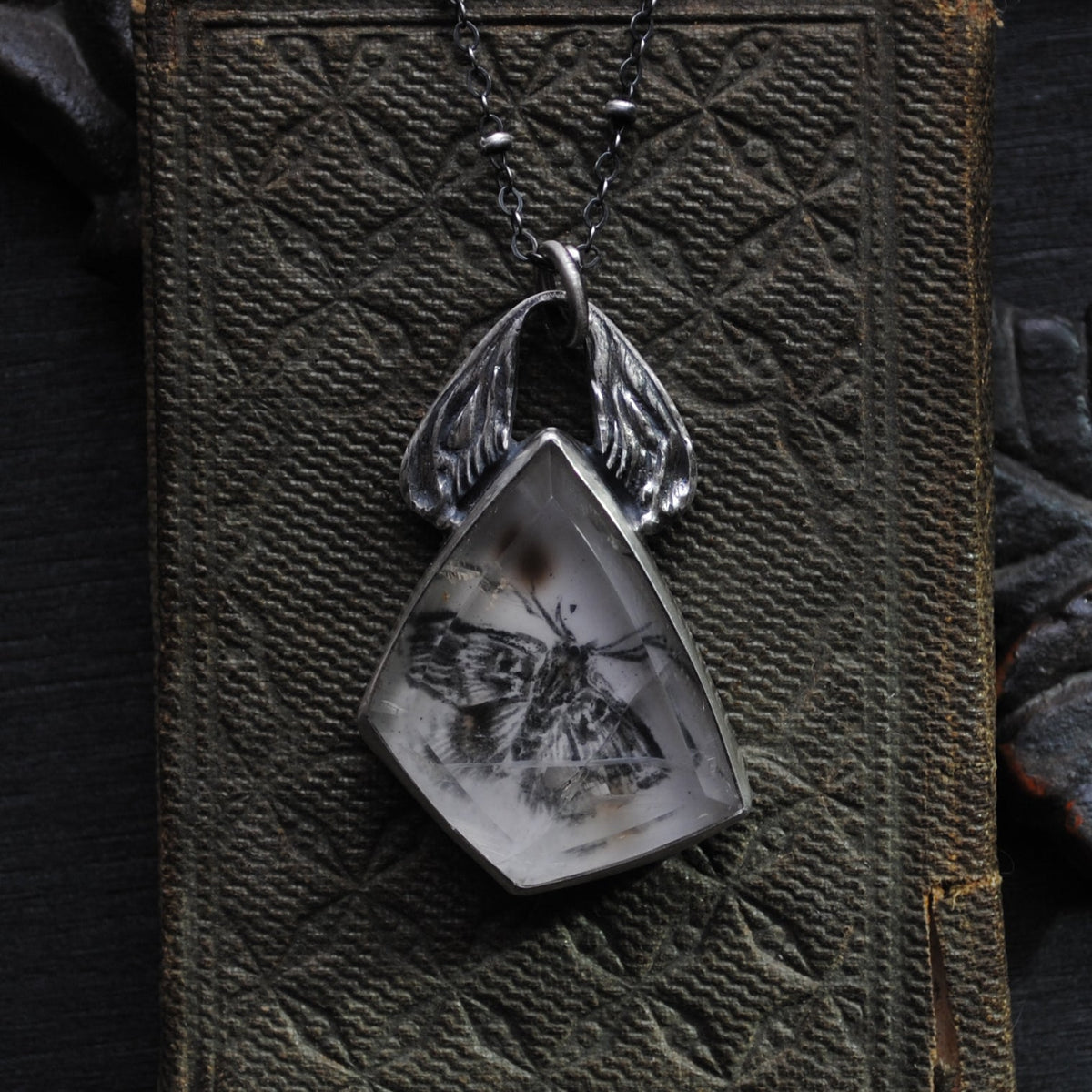 Pendant- Portraits Through the Garden Windows- Enamel Moth Painting