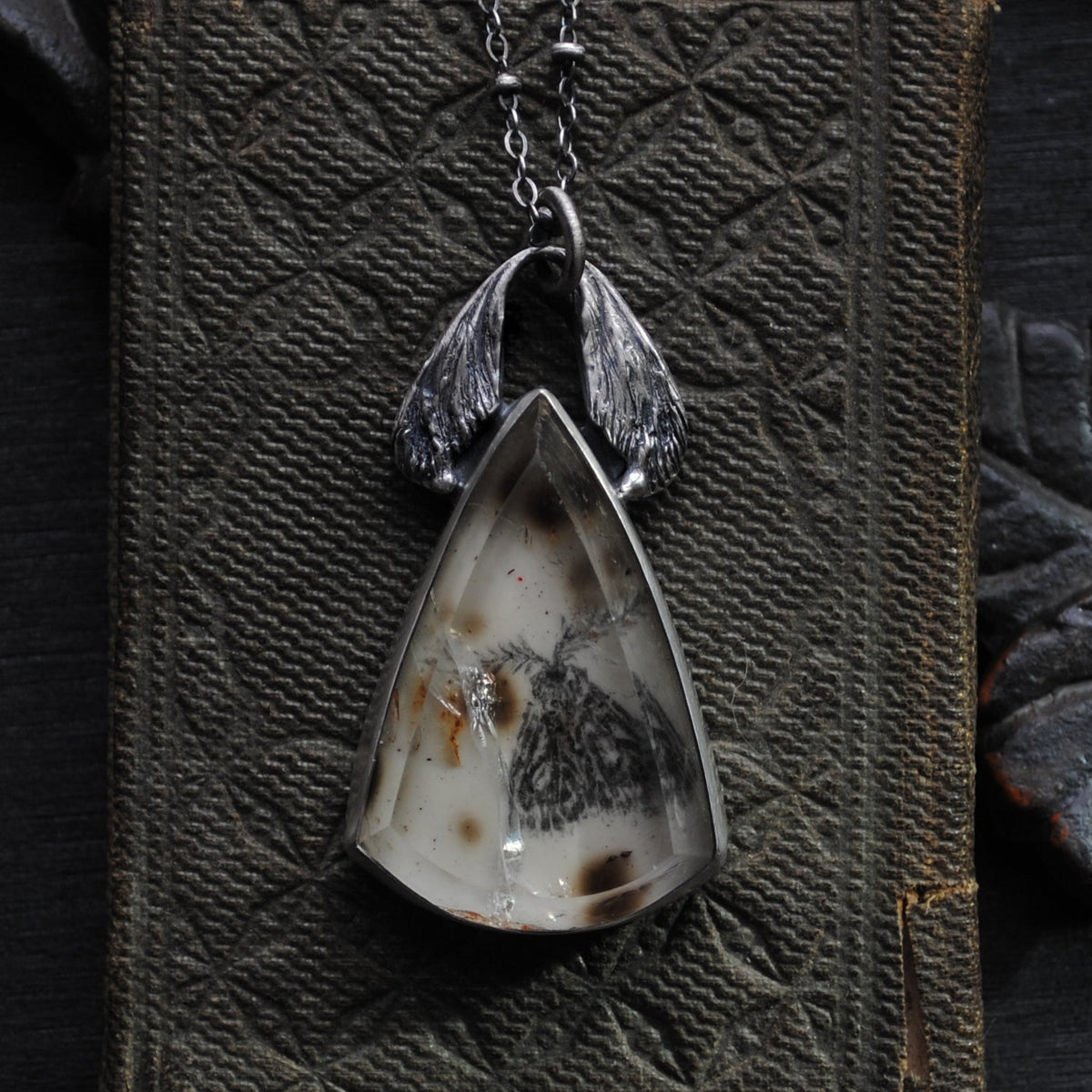 Pendant- Portraits Through the Garden Windows- Enamel Moth Painting