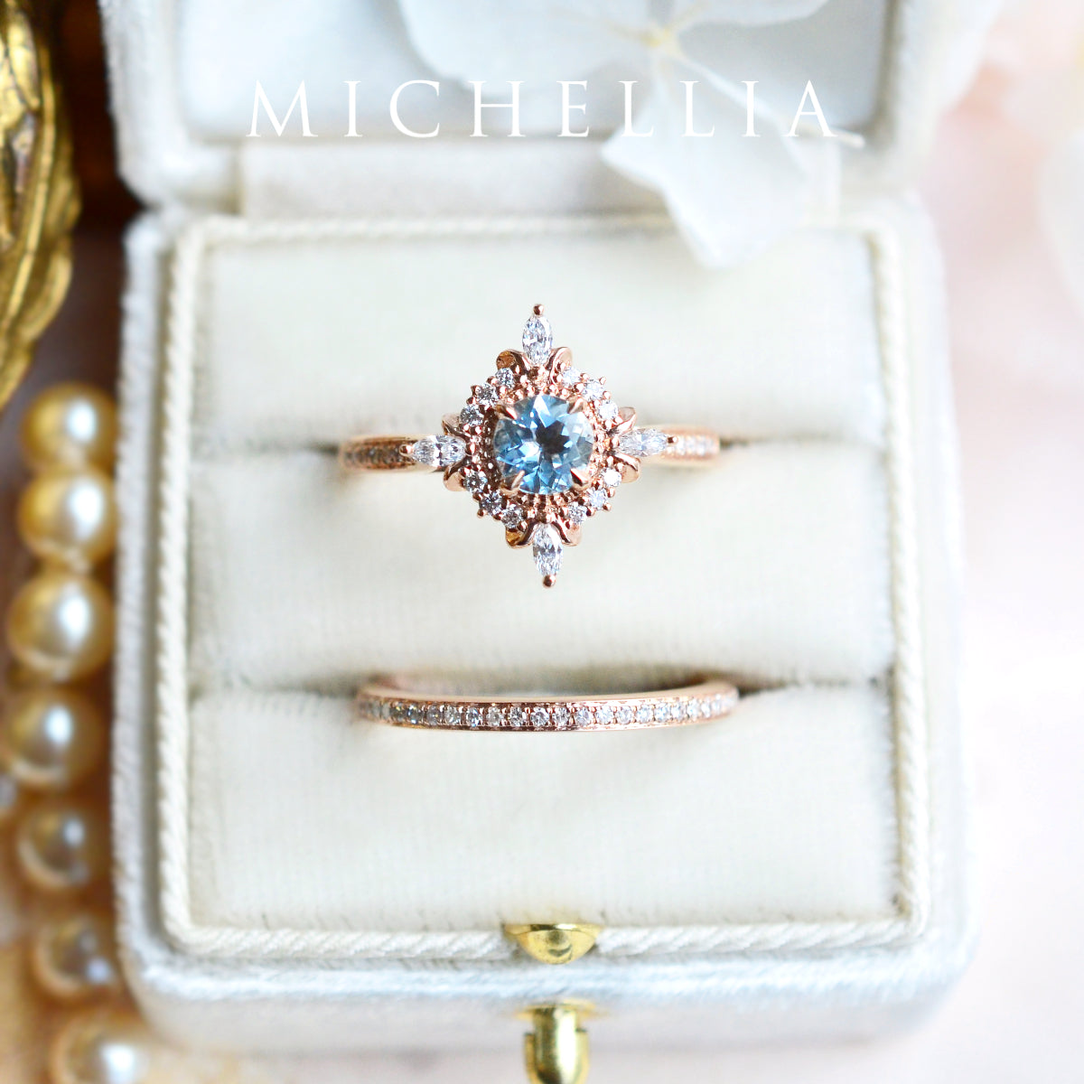 [Astrid] Art Deco Petite Engagement Ring in Aquamarine