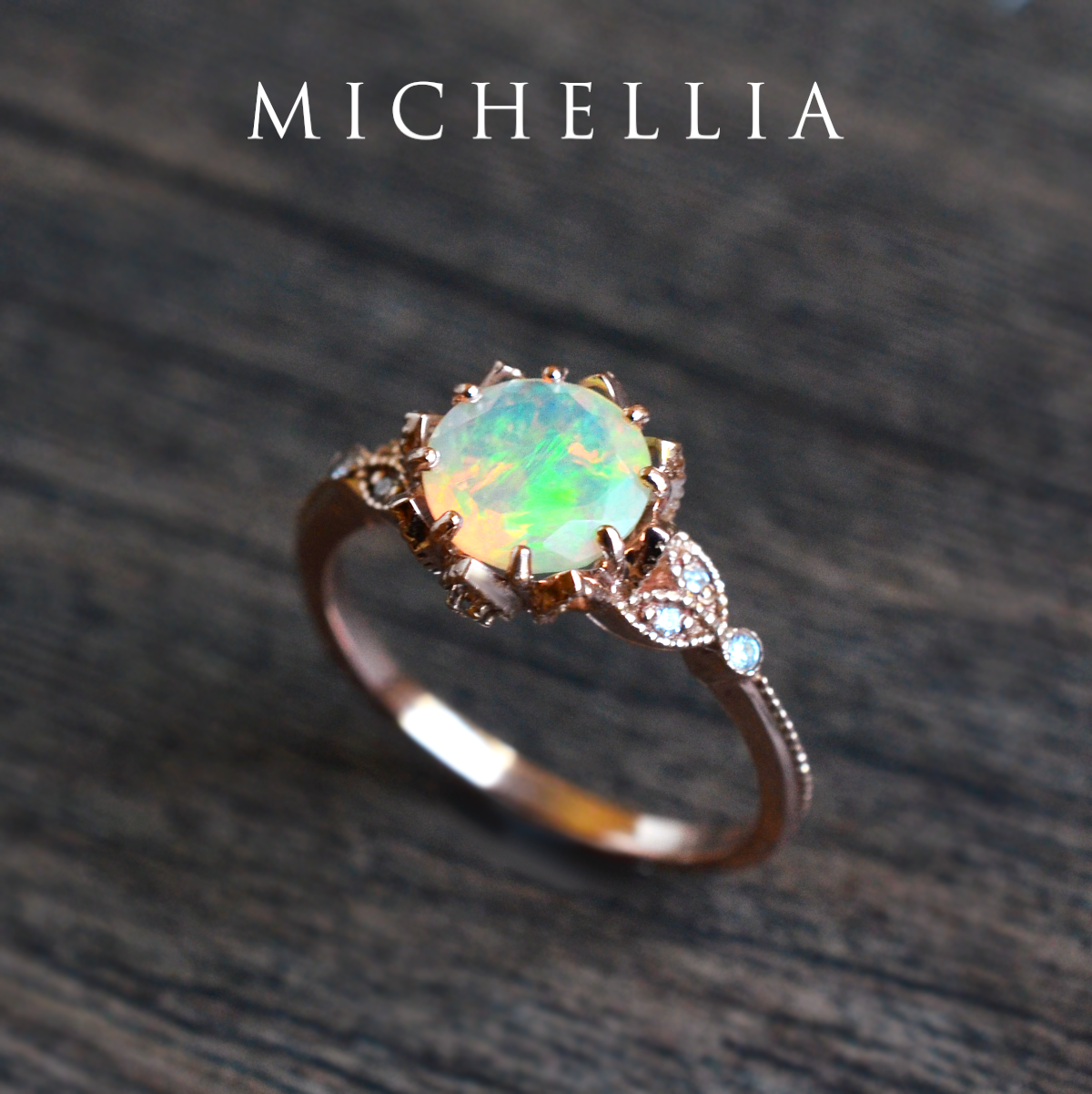 [Evanthe] Vintage Floral Engagement Ring in Opal