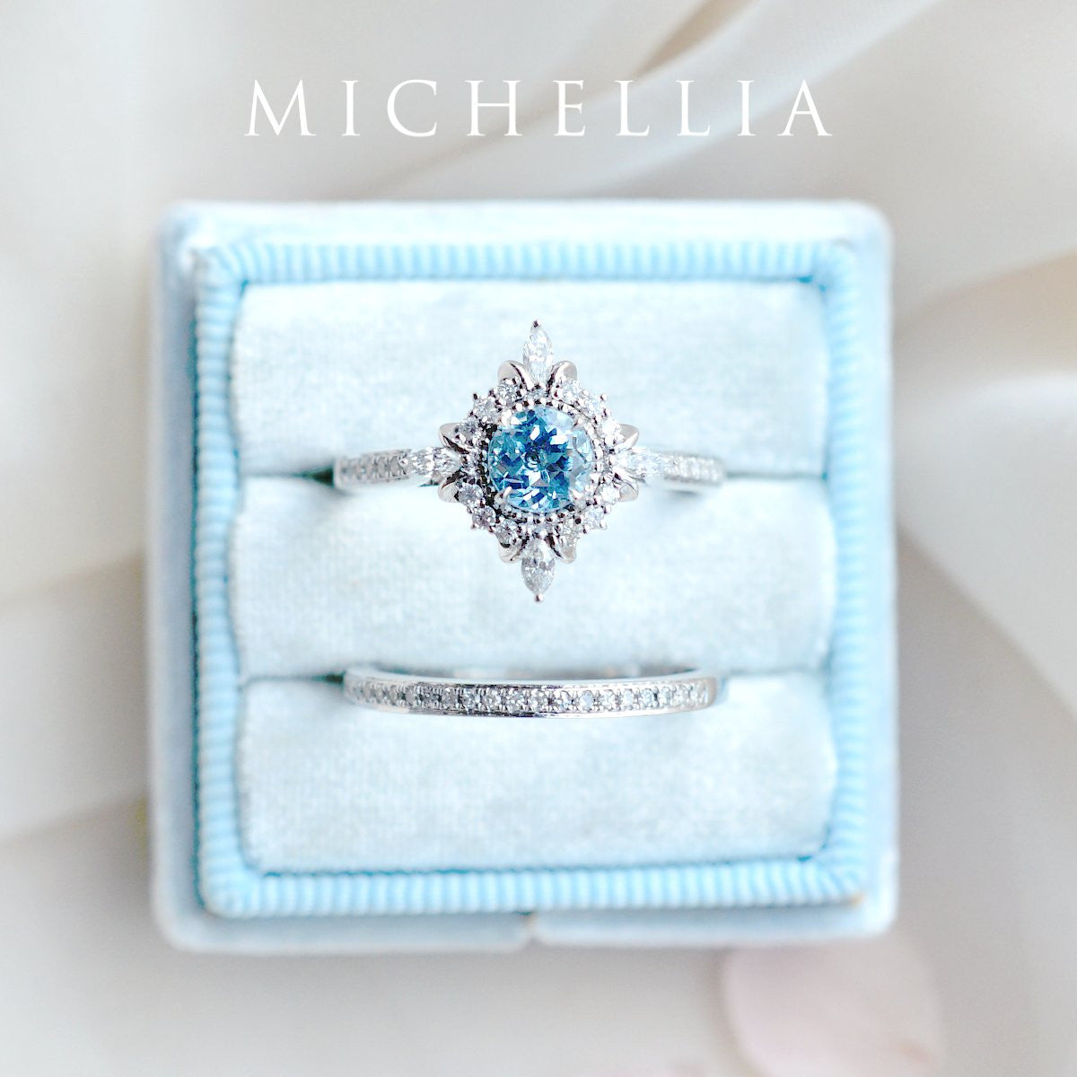 [Astrid] Art Deco Petite Engagement Ring in Aquamarine