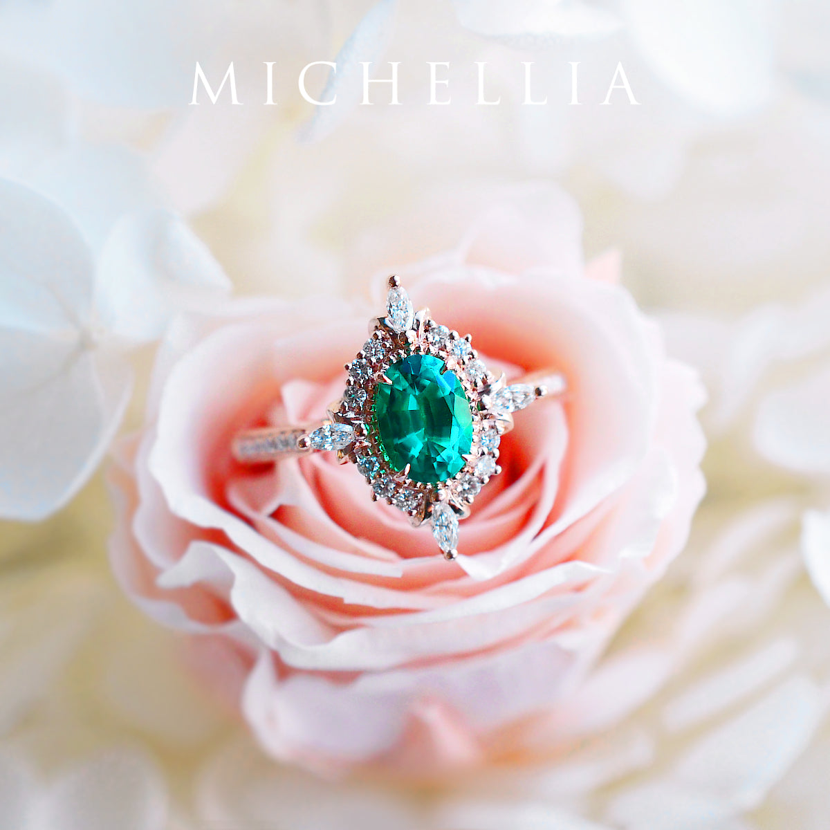 [Alessandra] Art Deco Oval Cut Ring in Lab Emerald