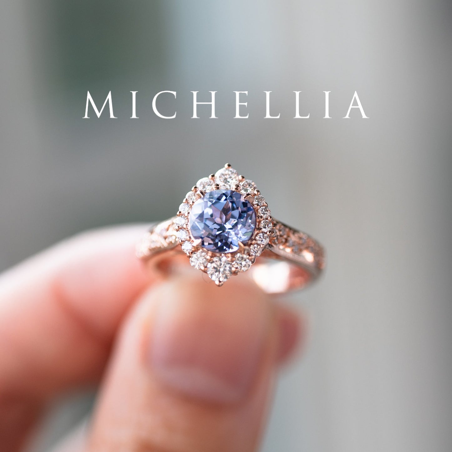 [Ophelia] Periwinkle Light Blue Sapphire Engagement Ring, 14K Rose Gold - One of A Kind