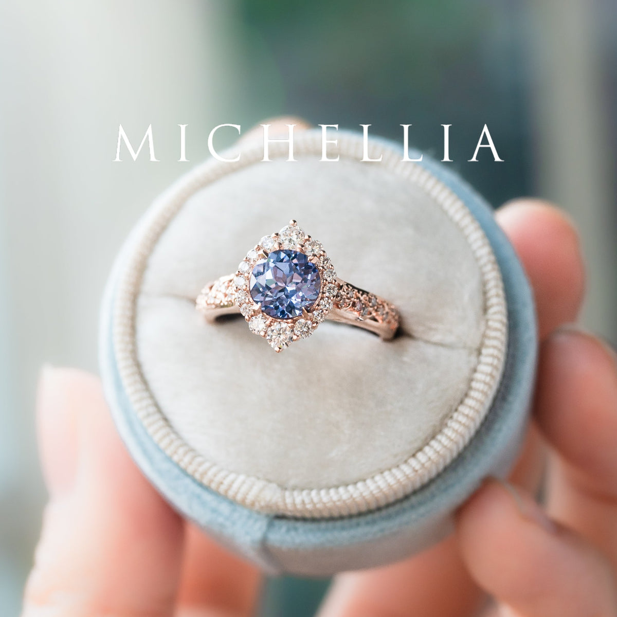 [Ophelia] Periwinkle Light Blue Sapphire Engagement Ring, 14K Rose Gold - One of A Kind