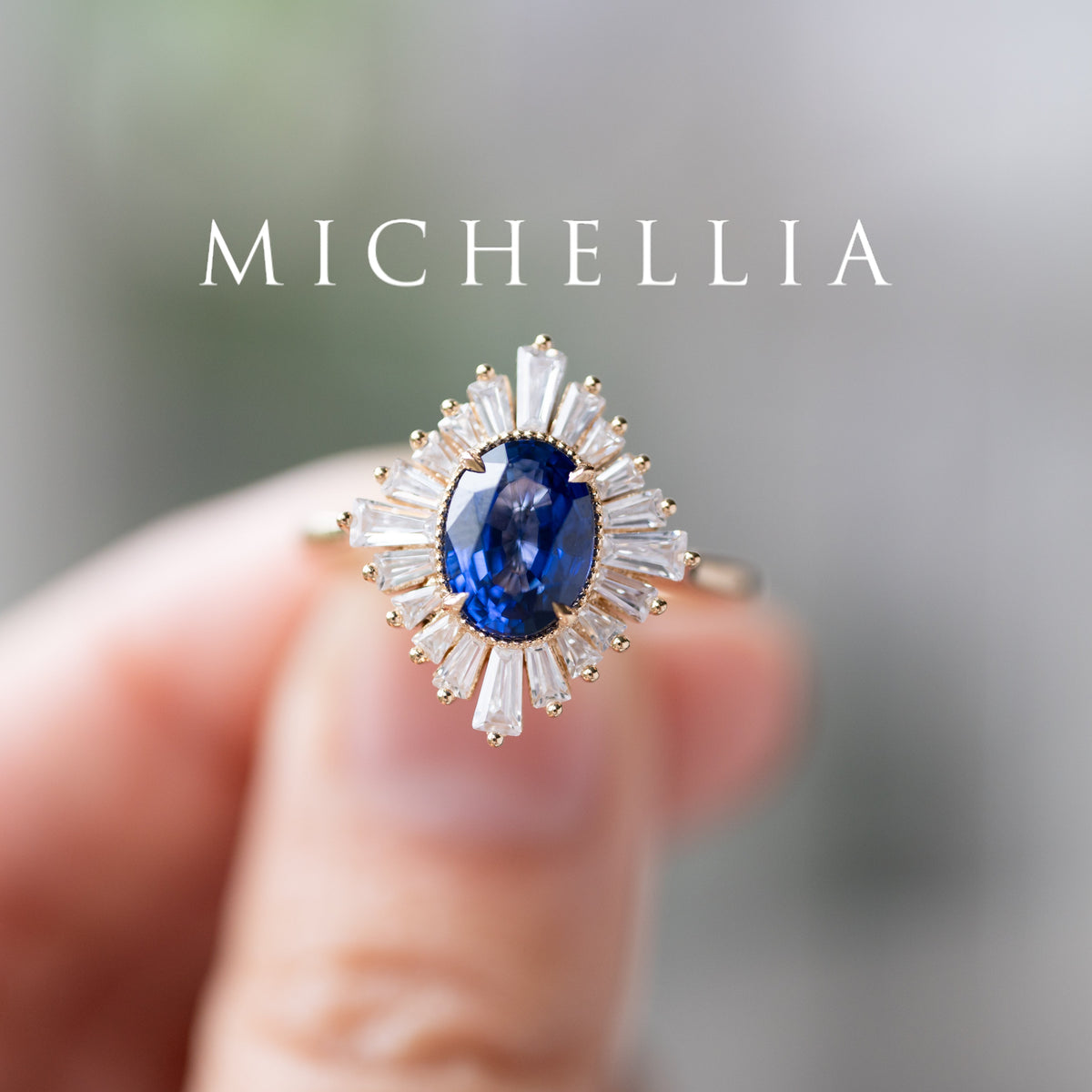 [Athena] Vintage Deco Oval Cut Goddess Ring in Lab Blue Sapphire