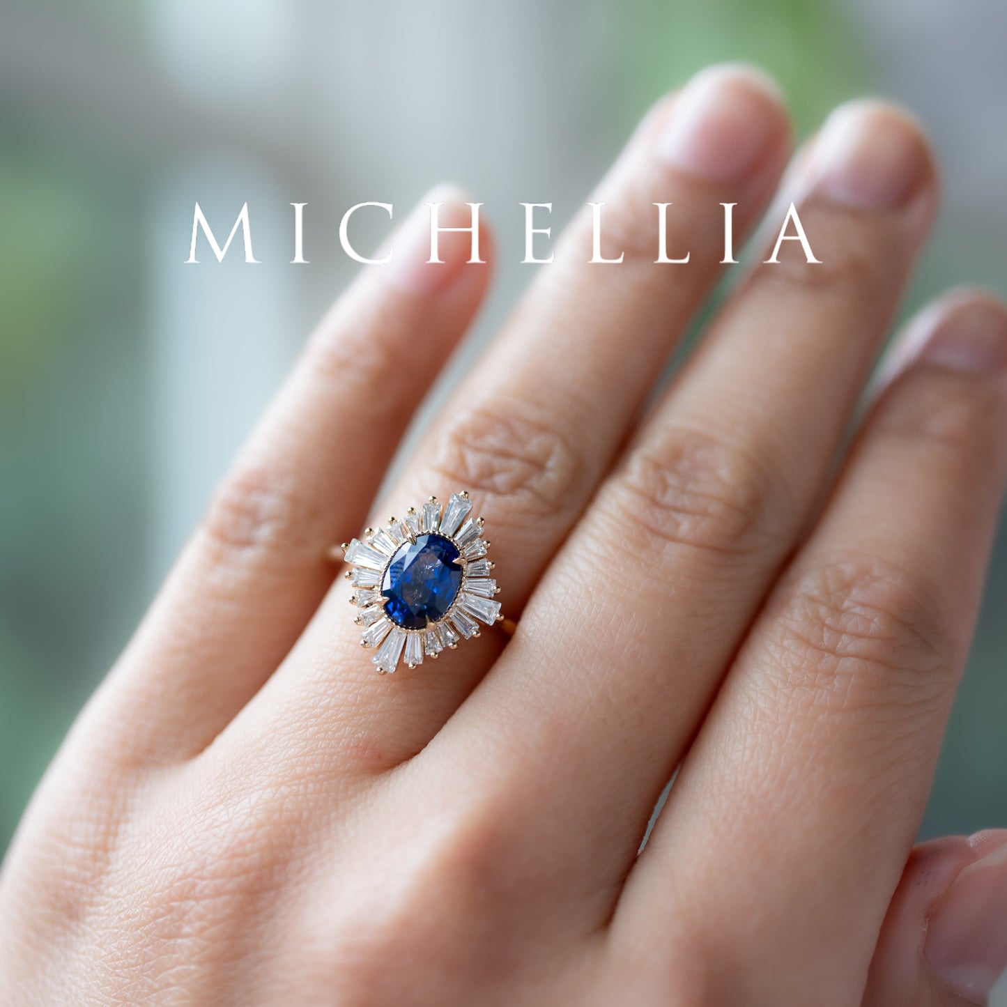 [Athena] Vintage Deco Oval Cut Goddess Ring in Lab Blue Sapphire