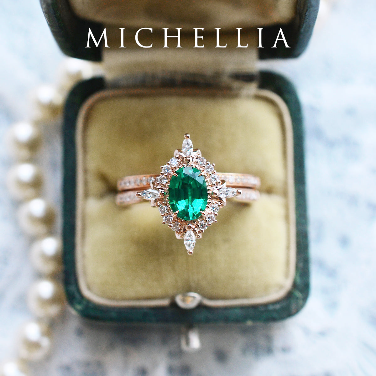 [Alessandra] Art Deco Oval Cut Ring in Lab Emerald