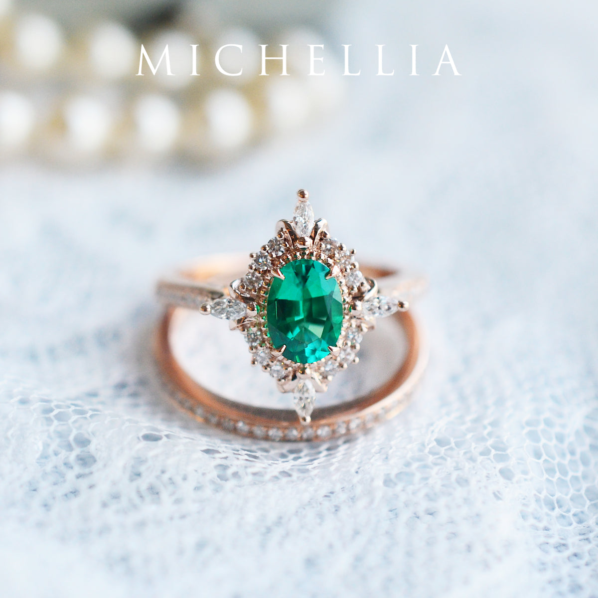 [Alessandra] Art Deco Oval Cut Ring in Lab Emerald
