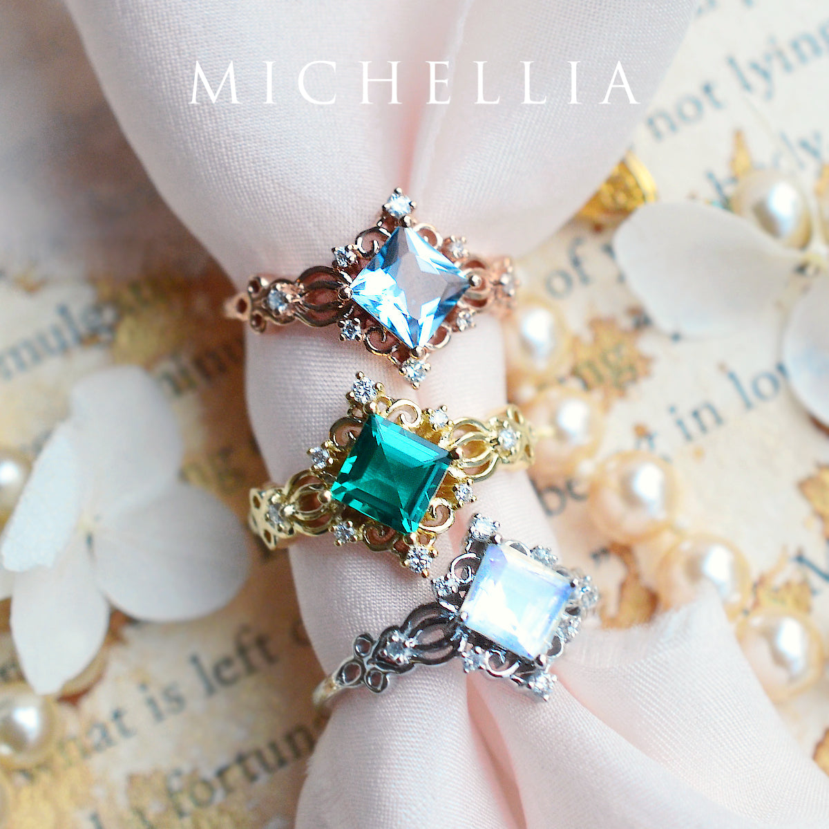 [Elsa] Vintage Square Princess Cut Ring in Moonstone