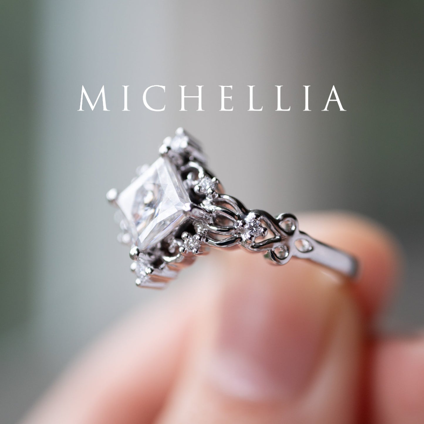 [Elsa] Vintage Square Princess Cut Ring in Moonstone