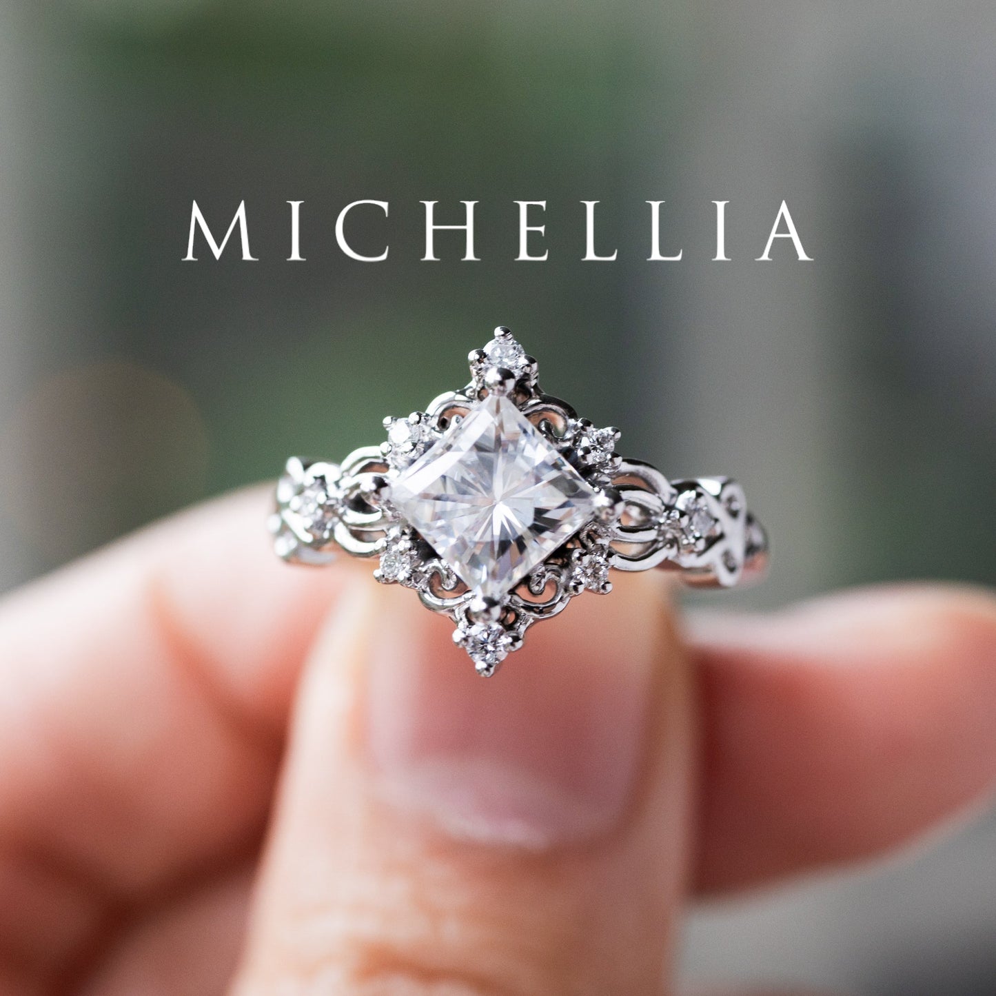 [Elsa] Vintage Square Princess Cut Engagement Ring in Aquamarine