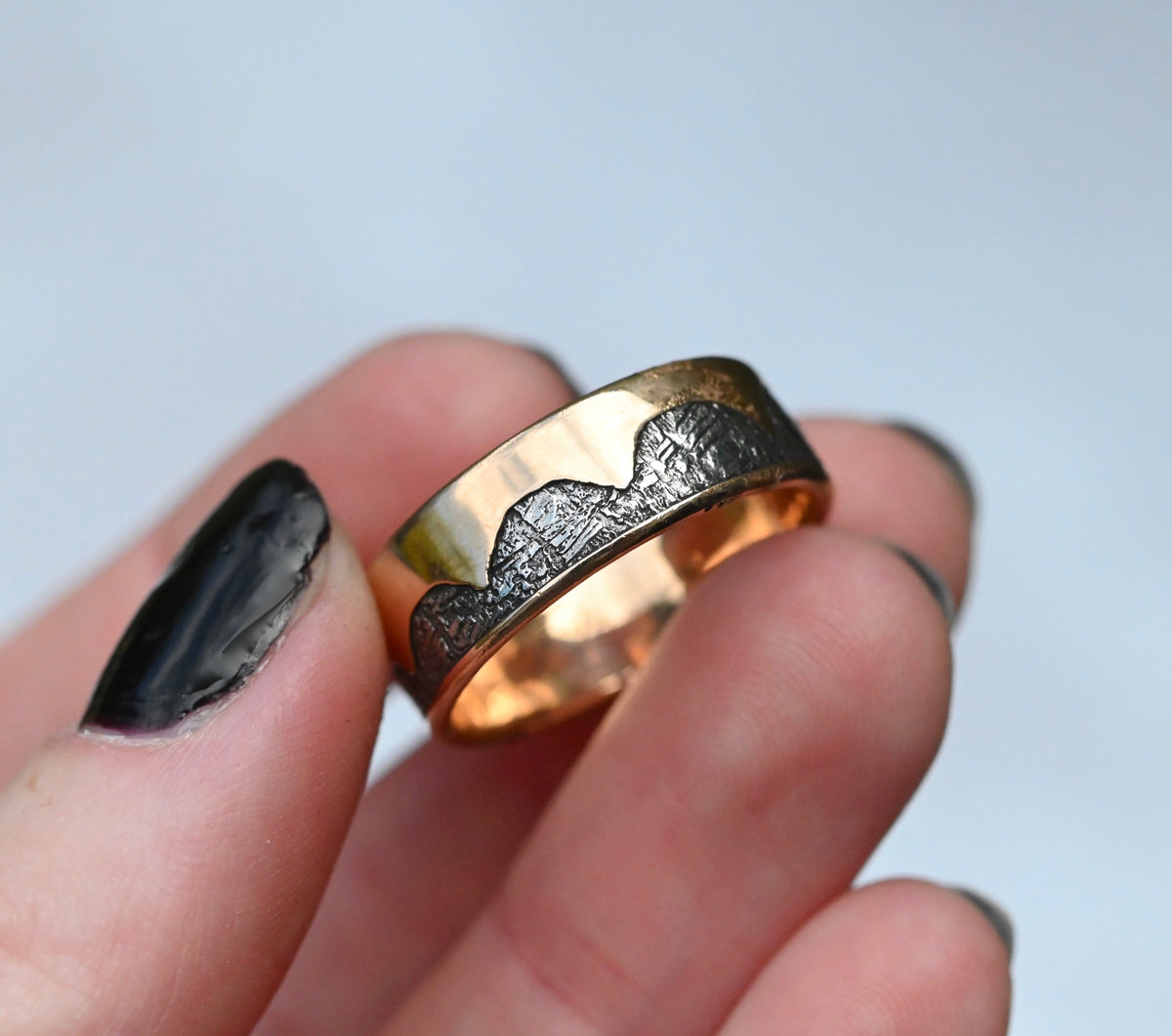 Meteorite & 14k Gold Wave Ring - Made To Order