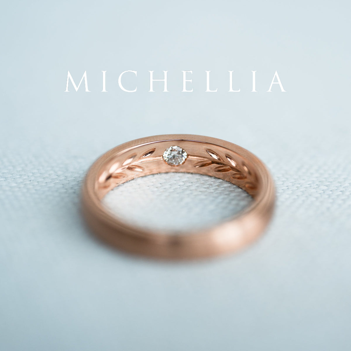 [Silvanus] Unisex Hidden Gemstone Laurel Leaf Wedding Band in Diamond