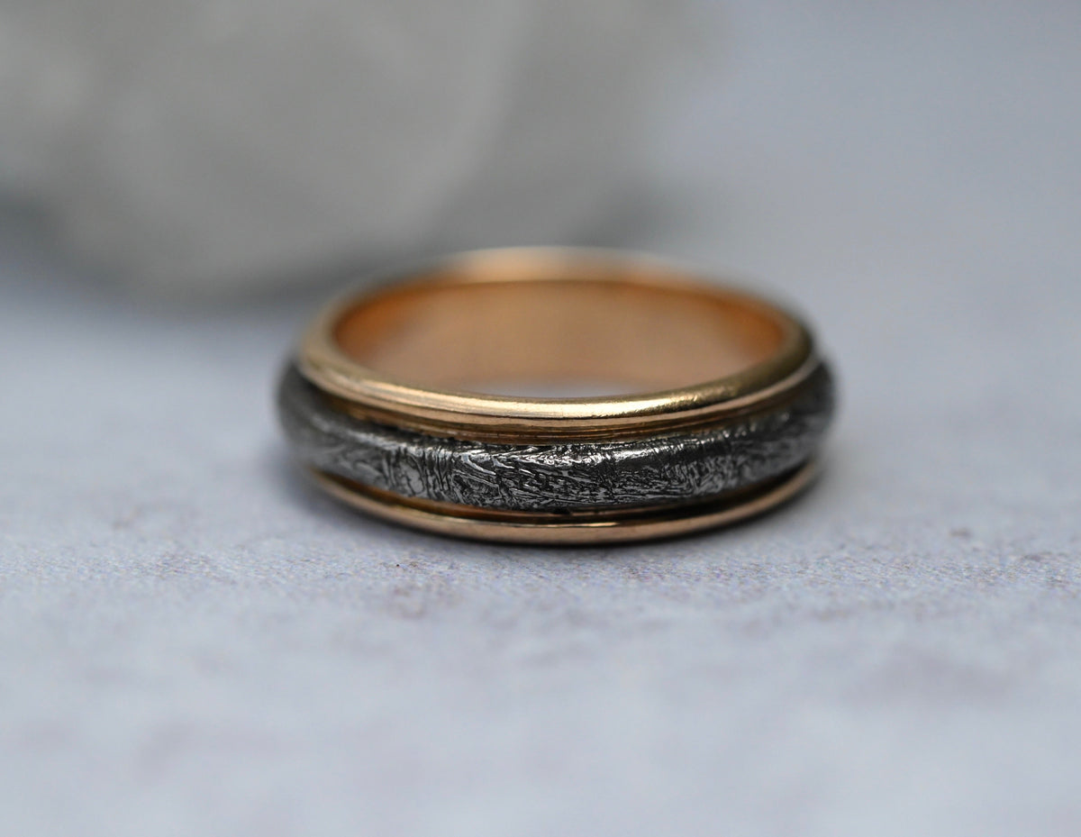 Meteorite & 14k Gold Halo Ring - Made To Order