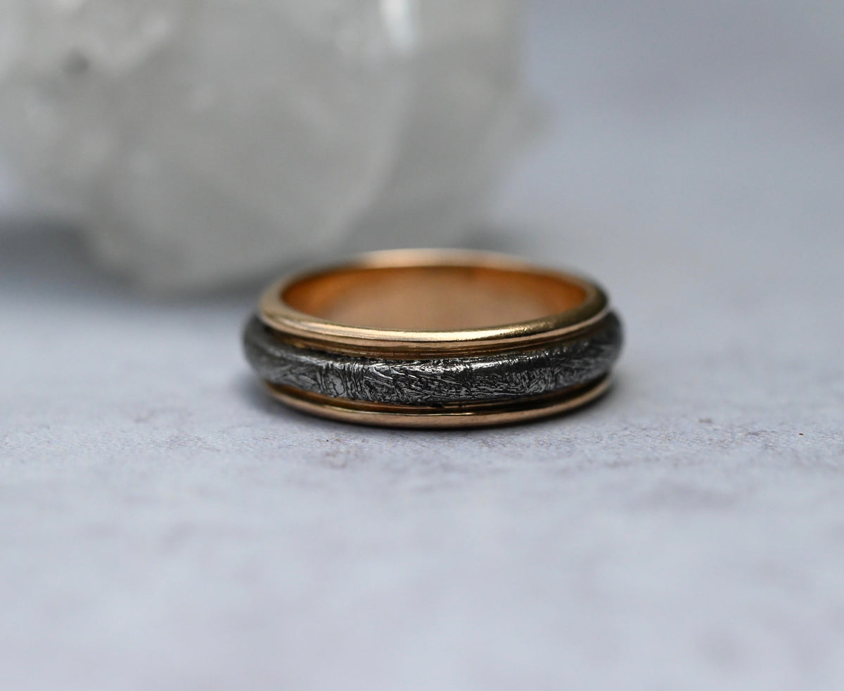 Meteorite & 14k Gold Halo Ring - Made To Order