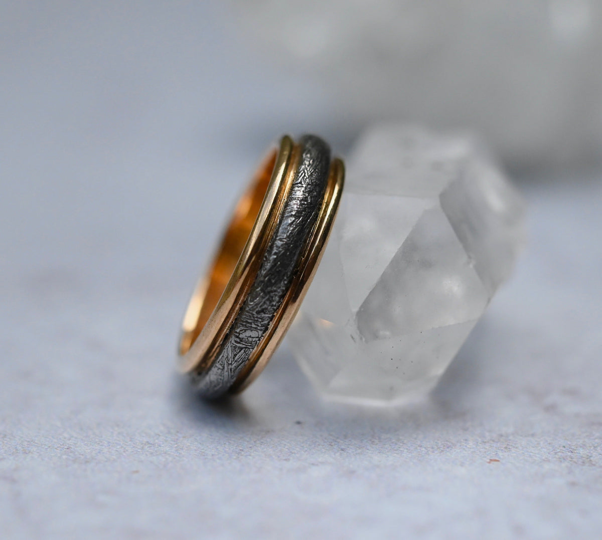 Meteorite & 14k Gold Halo Ring - Made To Order