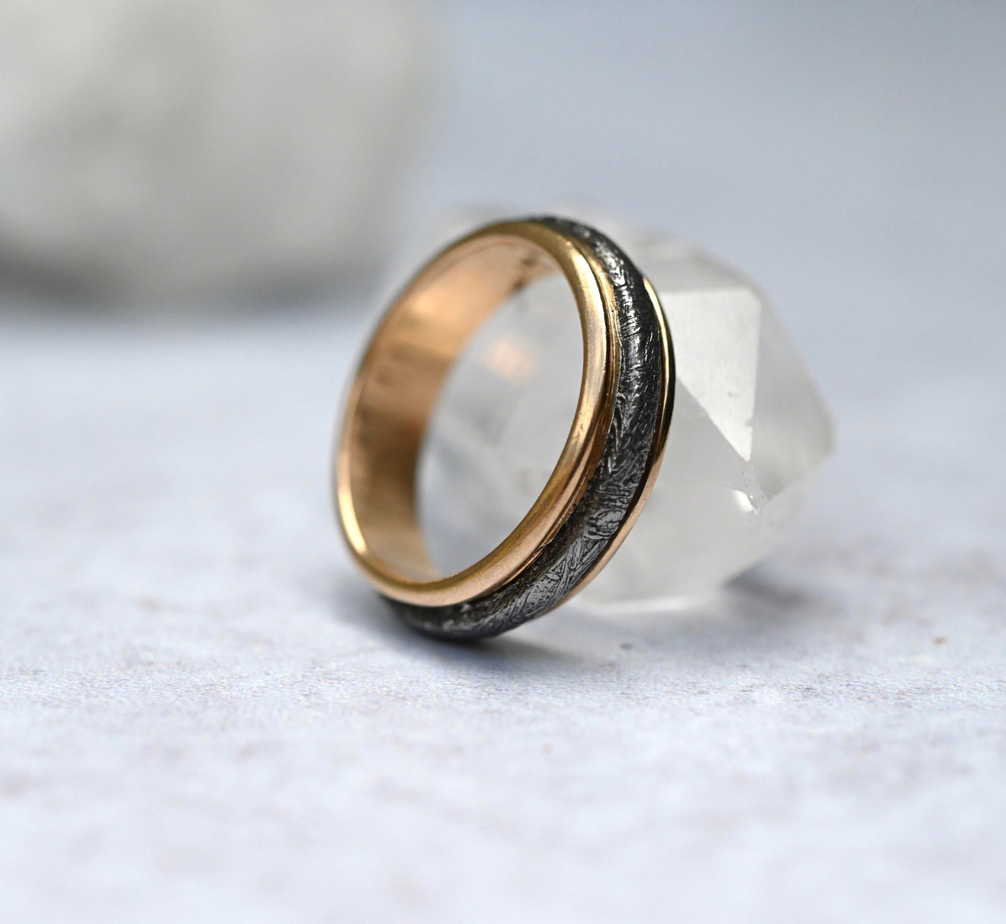 Meteorite & 14k Gold Halo Ring - Made To Order