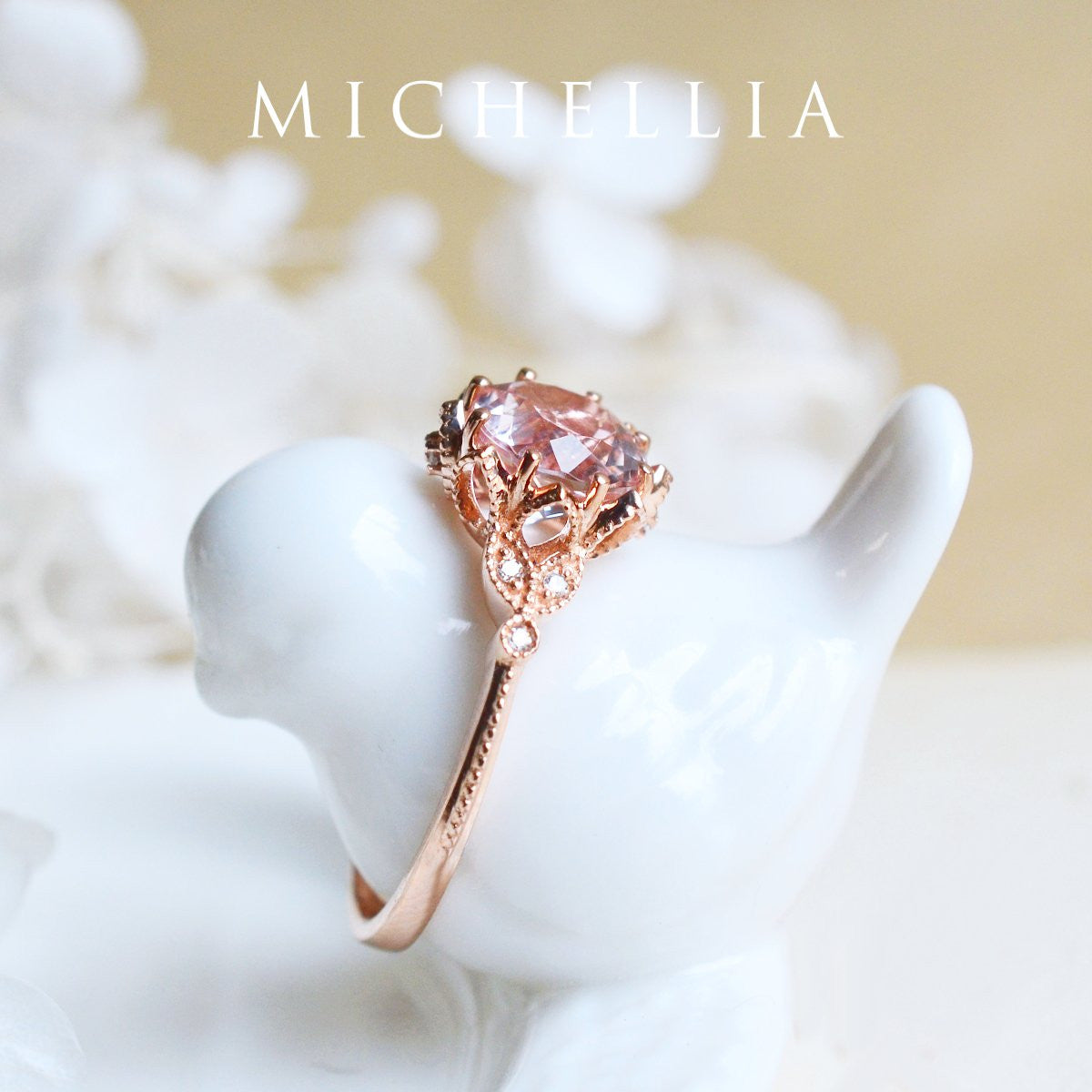 [Evanthe] Vintage Floral Engagement Ring in Morganite