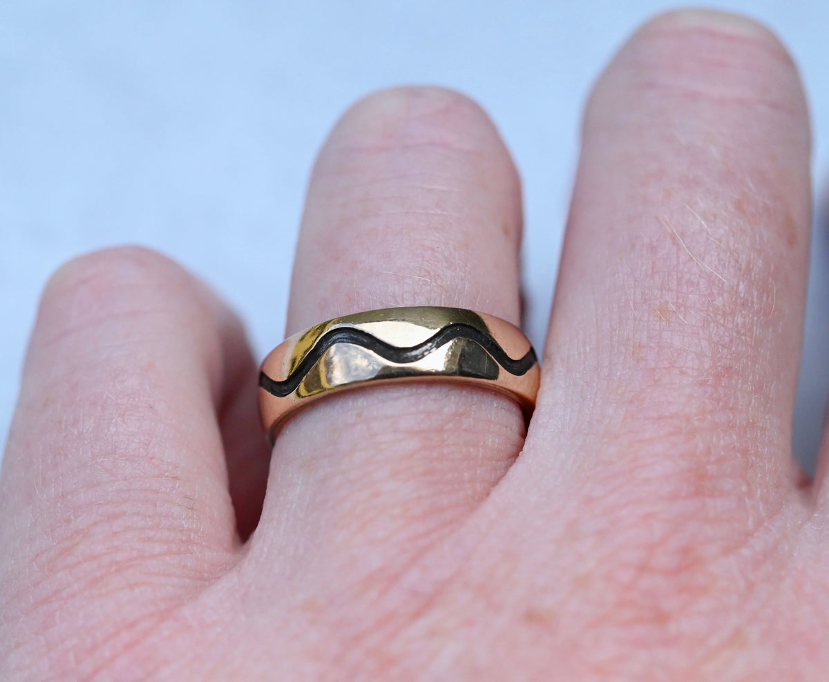 Meteorite & 14k Gold Indent Wave Ring - Made To Order