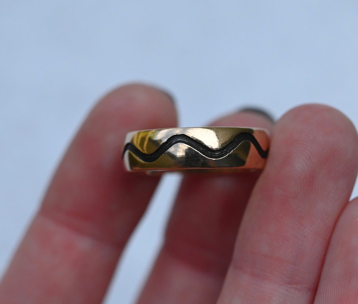 Meteorite & 14k Gold Indent Wave Ring - Made To Order