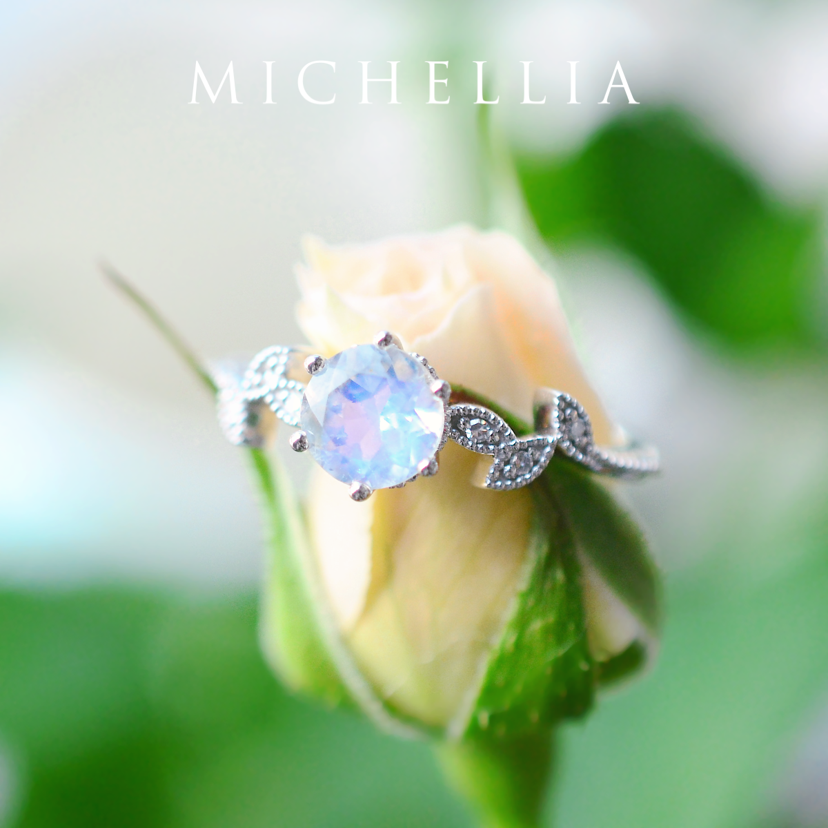 [Dahlia] Petite Floral Engagement Ring in Blue Sapphire