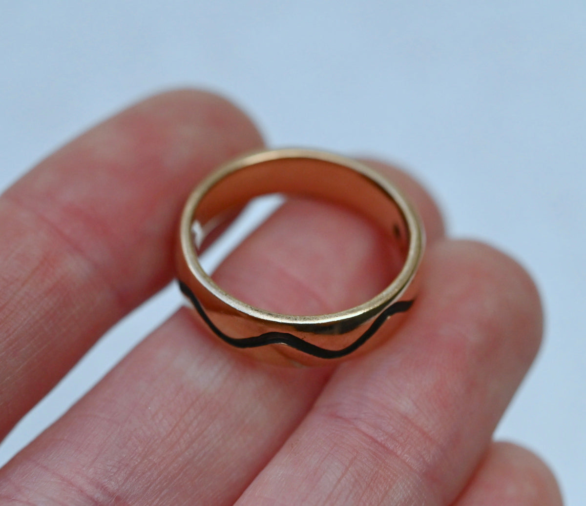 Meteorite & 14k Gold Indent Wave Ring - Made To Order