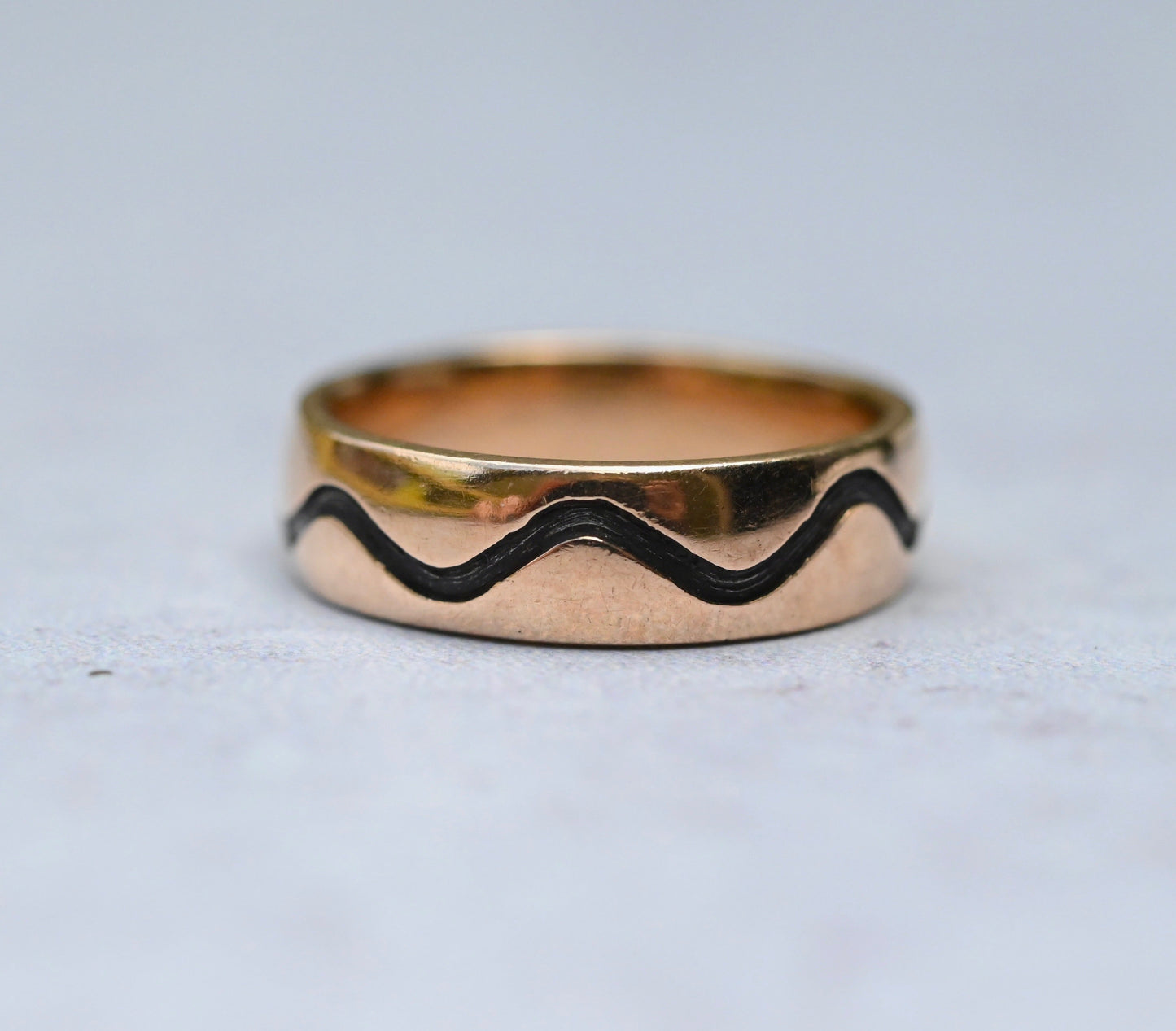 Meteorite & 14k Gold Indent Wave Ring - Made To Order