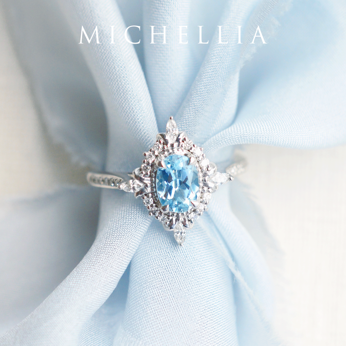 [Alessandra] Art Deco Oval Cut Ring in Aquamarine