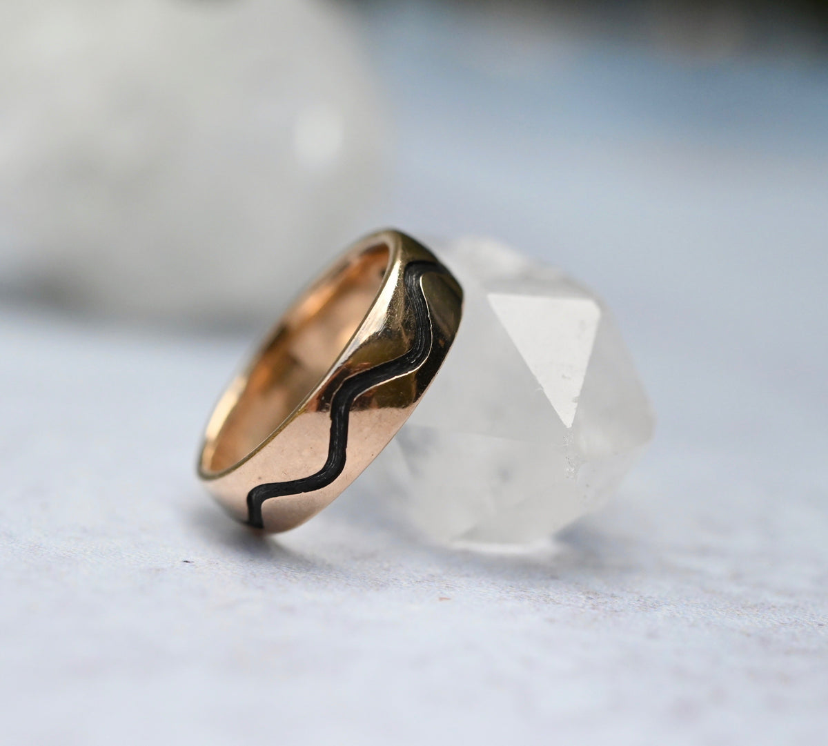 Meteorite & 14k Gold Indent Wave Ring - Made To Order