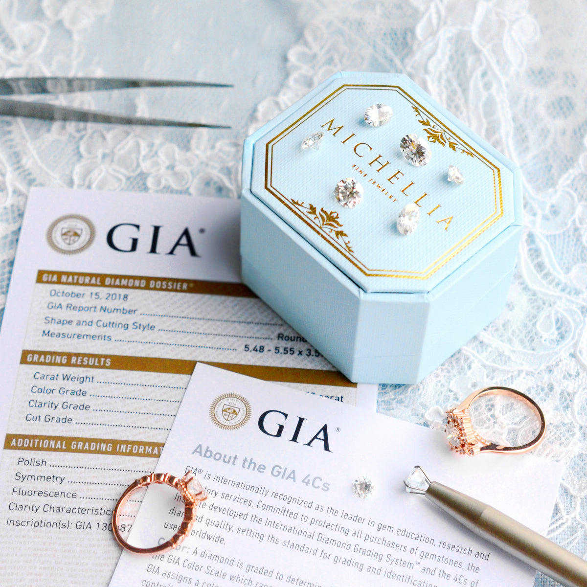 [Dahlia] Petite Floral Engagement Ring in Diamond / Moissanite