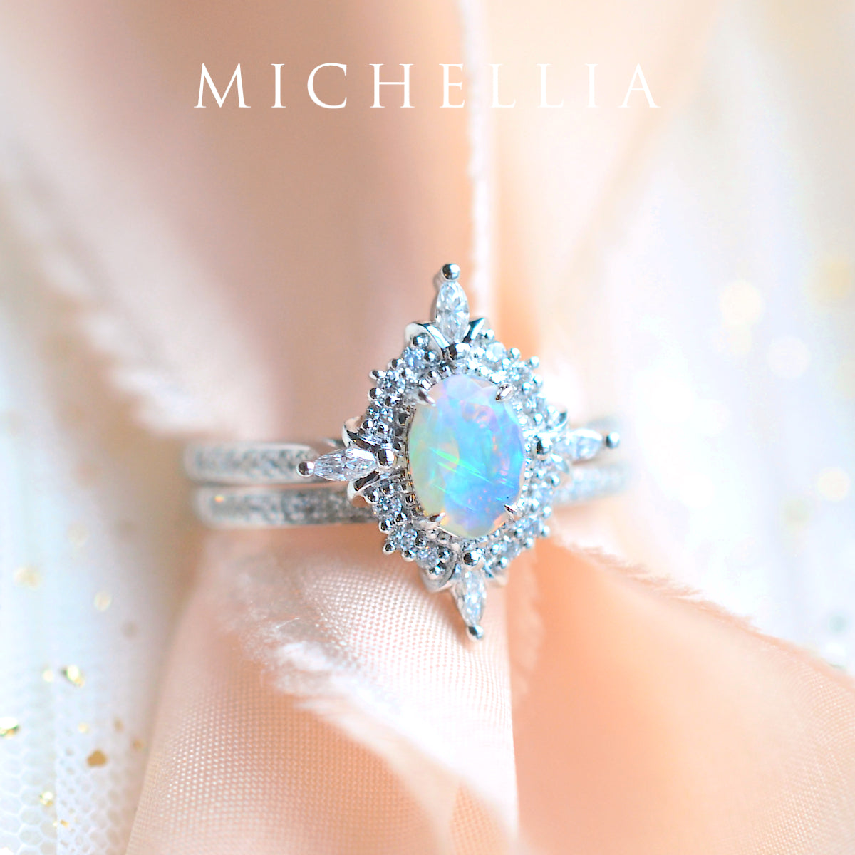[Alessandra] Art Deco Oval Engagement Ring in Opal