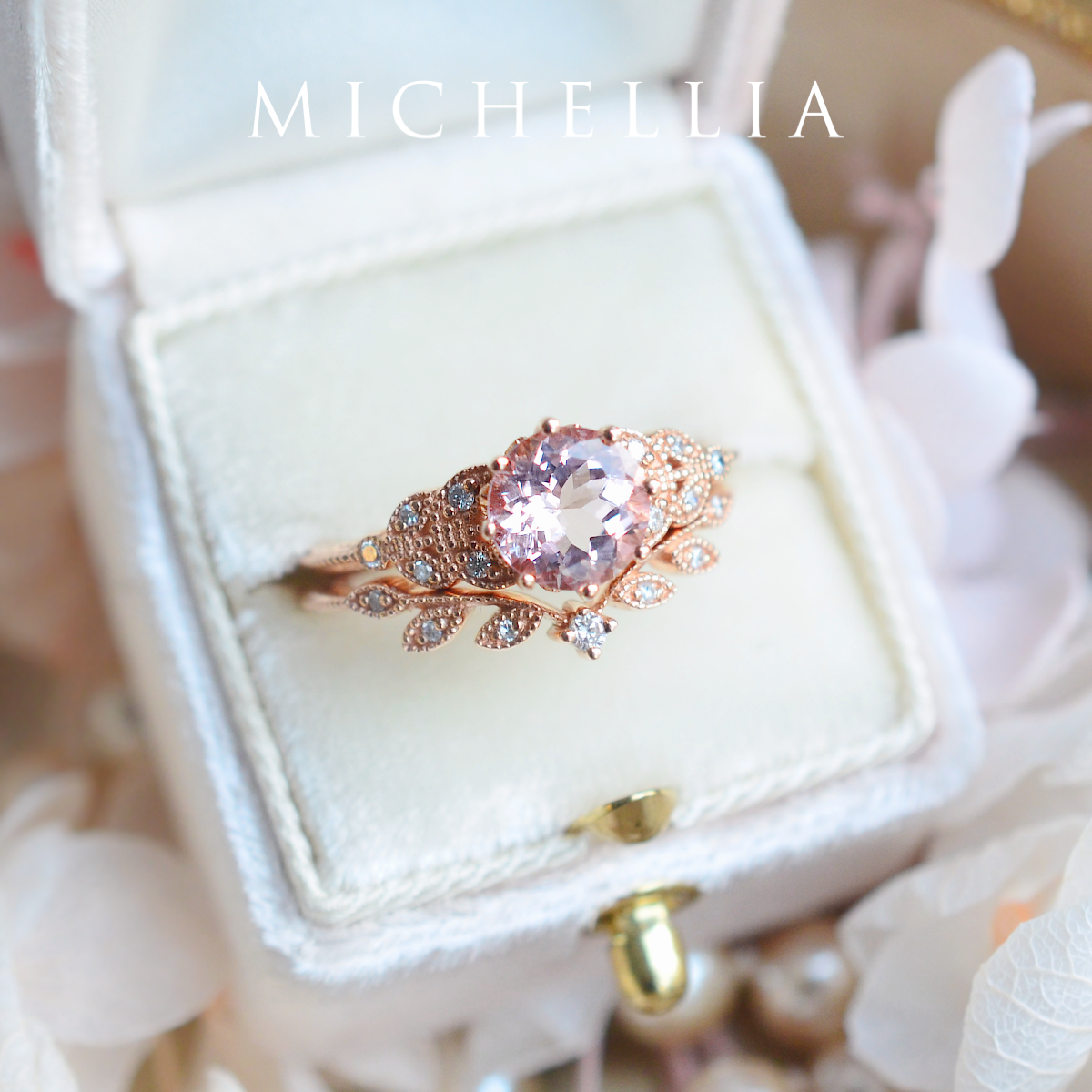 [Kerensa] Classic Floral Engagement Ring in Morganite