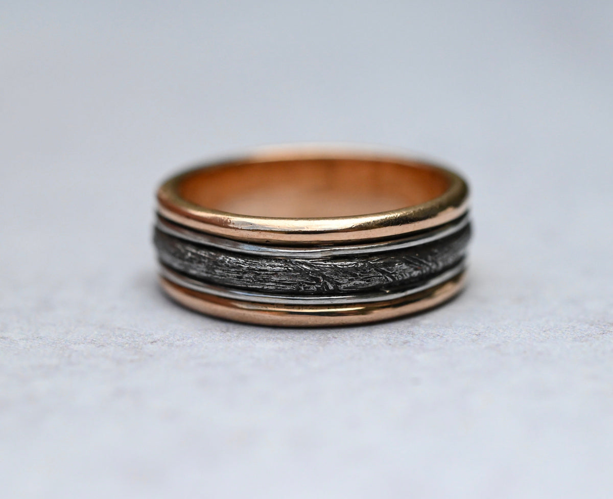 Meteorite, 14k Yellow & White Gold Bands Ring - size 11